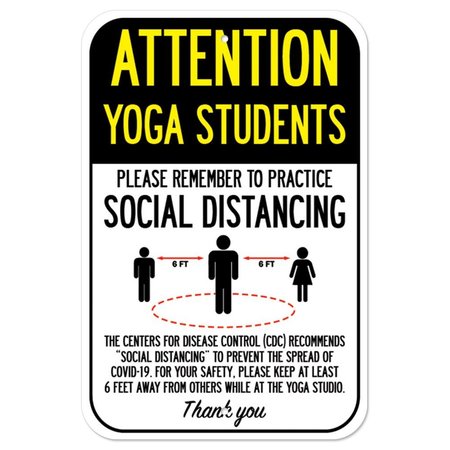 SIGNMISSION Public Safety Sign-Yoga Students Practice Social Distancing, Heavy-Gauge, 12" H, A-1218-25360 A-1218-25360